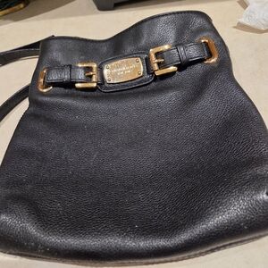 Michael Kors Black Leather Crossbody Bag with Gold Accents Gently Used
